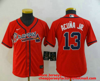 Youth Atlanta Braves #13 Ronald Acuna Jr. Red Stitched MLB Cool Base Nike Jersey