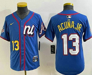 Youth Atlanta Braves #13 Ronald Acuna Jr Blue 2025 All Star Limited Jersey