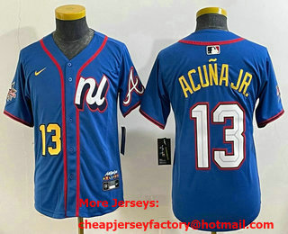 Youth Atlanta Braves #13 Ronald Acuna Jr Number Blue 2025 All Star Limited Stitched Jersey