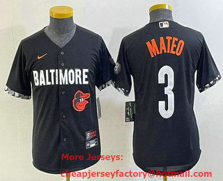 Youth Baltimore Orioles #3 Jorge Mateo Black 2023 City Connect Cool Base Stitched Jersey 02