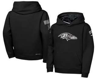Youth Baltimore Ravens Black 2026 Salute to Service Sideline Pullover Hoodie