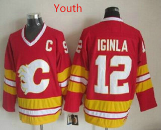 Youth Calgary Flames #12 Jarome Iginla 1989 Red CCM Vintage Throwback Jersey