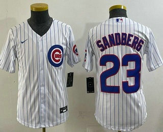 Youth Chicago Cubs #23 Ryne Sandberg White Team Logo Cool Base Jersey