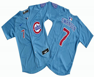 Youth Chicago Cubs #7 Dansby Swanson Baby Blue Limited Jersey