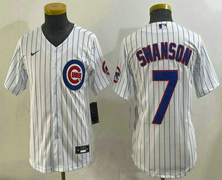 Youth Chicago Cubs #7 Dansby Swanson White Stitched Cool Base Nike Jersey