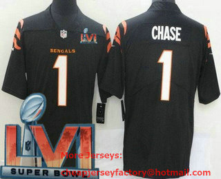 Youth Cincinnati Bengals #1 JaMarr Chase Black 2022 Super Bowl LVI Vapor Untouchable Stitched Limited Jersey