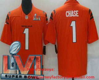 Youth Cincinnati Bengals #1 JaMarr Chase Orange 2022 Super Bowl LVI Vapor Untouchable Stitched Limited Jersey