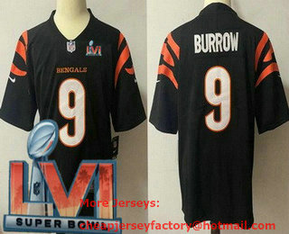 Youth Cincinnati Bengals #9 Joe Burrow Black 2022 Super Bowl LVI Vapor Untouchable Stitched Limited Jersey