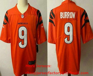 Youth Cincinnati Bengals #9 Joe Burrow NEW Orange 2021 Vapor Untouchable Stitched NFL Nike Limited Jersey