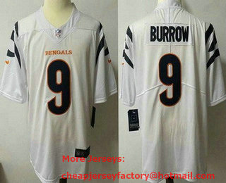 Youth Cincinnati Bengals #9 Joe Burrow NEW White 2021 Vapor Untouchable Stitched NFL Nike Limited Jersey