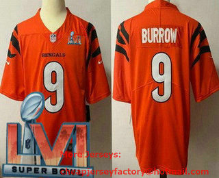 Youth Cincinnati Bengals #9 Joe Burrow Orange 2022 Super Bowl LVI Vapor Untouchable Stitched Limited Jersey