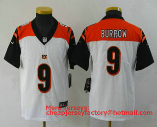 Youth Cincinnati Bengals #9 Joe Burrow White 2020 Vapor Untouchable Stitched NFL Nike Limited Jersey