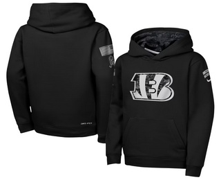 Youth Cincinnati Bengals Black 2026 Salute to Service Sideline Pullover Hoodie