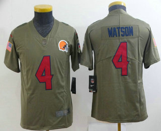 Youth Cleveland Browns #4 Deshaun Watson Olive 2017 Salute To Service Stitched NFL Nike Limited Jersey
