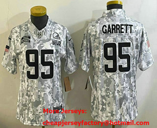 Youth Cleveland Browns #95 Myles Garrett Arctic Camo 2024 FUSE Salute to Service Limited Stitched Jersey
