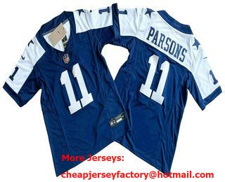 Youth Dallas Cowboys #11 Micah Parsons Blue Thanksgiving FUSE Vapor Limited Stitched Jersey