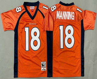 Youth Denver Broncos #18 Peyton Manning Orange 2015 Throwback Jersey