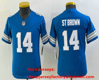 Youth Detroit Lions #14 Amon Ra St Brown Limited Blue 2024 FUSE Vapor Jersey