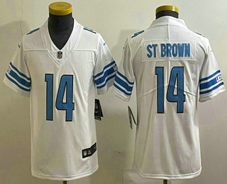 Youth Detroit Lions #14 Amon Ra St Brown Limited White Vapor Jersey