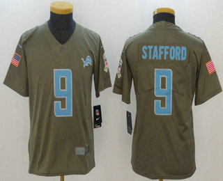 Youth Detroit Lions #9 Matthew Stafford Olive 2017 Salute To Service Stitched NFL Nike Limited Jersey