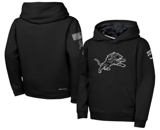 Youth Detroit Lions Black 2026 Salute to Service Sideline Pullover Hoodie