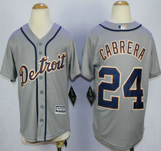 Youth Detroit Tigers #24 Miguel Cabrera Grey Cool Base Jersey