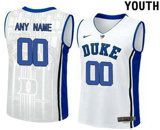 Youth Duke Blue Devils Customized V Neck College Basketball Elite Jersey - White1