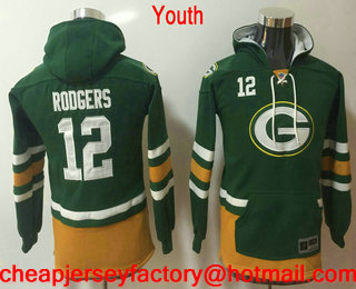 Youth Green Bay Packers #12 Aaron Rodgers NEW Green Pocket Stitched NFL Pullover Hoodie
