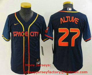 Youth Houston Astros #27 Jose Altuve 2022 Navy Blue City Connect Cool Base Stitched Jersey