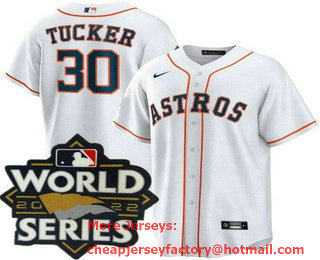 Youth Houston Astros #30 Kyle Tucker White 2022 World Series Cool Base Jersey