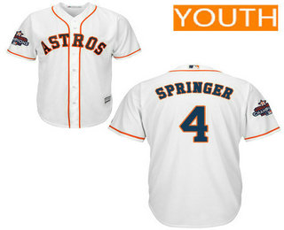 Youth Houston Astros #4 George Springer White Home Cool Base Stitched 2017 World Series Champions Patch Jersey
