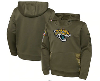 Youth Jacksonville Jaguars 2022 Olive Salute to Service Therma Performance Pullover Hoodie