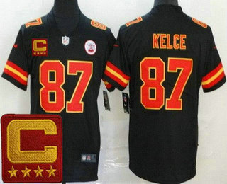 Youth Kansas City Chiefs #87 Travis Kelce Limited Black C Patch Vapor Jersey