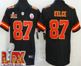 Youth Kansas City Chiefs #87 Travis Kelce Limited Black Super Bowl LIX Vapor Jersey