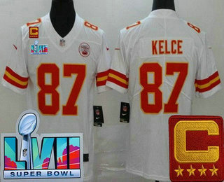 Youth Kansas City Chiefs #87 Travis Kelce Limited White C Patch Super Bowl LVII Vapor Jersey