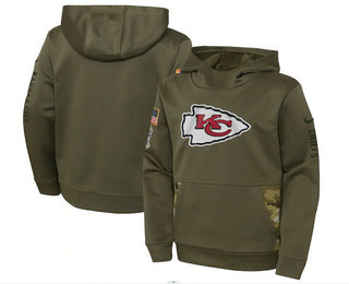 Youth Kansas City Chiefs 2022 Olive Salute to Service Therma Performance Pullover Hoodie