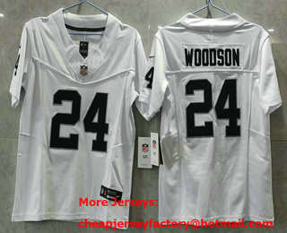 Youth Las Vegas Raiders #24 Charles Woodson White 2023 FUSE Vapor Stitched Jersey