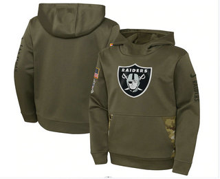 Youth Las Vegas Raiders 2022 Olive Salute to Service Therma Performance Pullover Hoodie