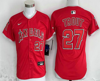 Youth Los Angeles Angels #27 Mike Trout Red Stitched MLB Limited Jersey