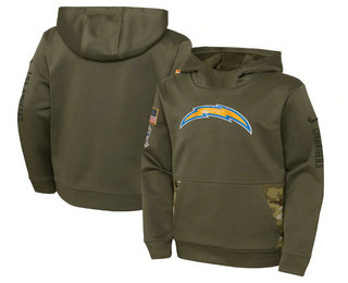 Youth Los Angeles Chargers 2022 Olive Salute to Service Therma Performance Pullover Hoodie