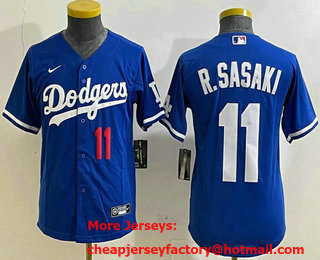 Youth Los Angeles Dodgers #11 Roki Sasaki Number Blue Cool Base Stitched Jersey