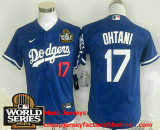 Youth Los Angeles Dodgers #17 Shohei Ohtani Blue 2024 World Series Limited Cool Base Stitched Jersey