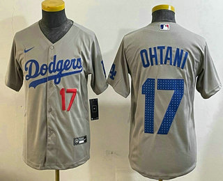 Youth Los Angeles Dodgers #17 Shohei Ohtani Number Grey Stitched Cool Base Fashion Jersey