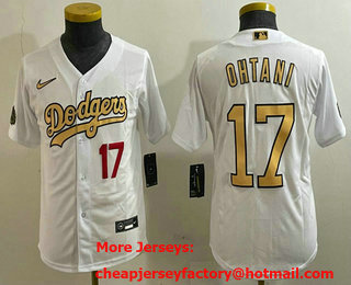 Youth Los Angeles Dodgers #17 Shohei Ohtani Number White 2022 All Star Stitched Flex Base Nike Jersey 01