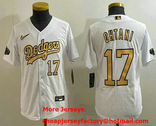 Youth Los Angeles Dodgers #17 Shohei Ohtani Number White 2022 All Star Stitched Flex Base Nike Jersey 02