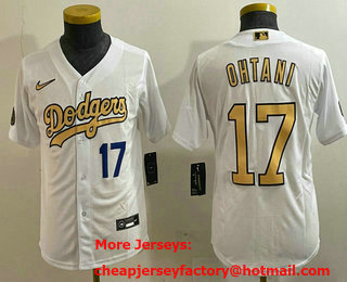 Youth Los Angeles Dodgers #17 Shohei Ohtani Number White 2022 All Star Stitched Flex Base Nike Jersey 03