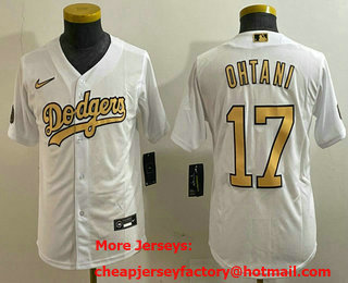 Youth Los Angeles Dodgers #17 Shohei Ohtani White 2022 All Star Stitched Flex Base Nike Jersey 01