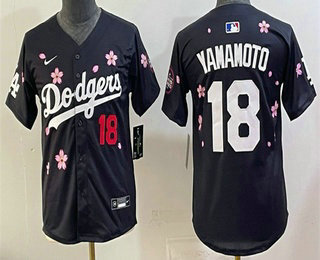 Youth Los Angeles Dodgers #18 Yoshinobu Yamamoto Black 2025 Tokyo Series Limited Jersey
