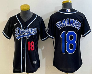 Youth Los Angeles Dodgers #18 Yoshinobu Yamamoto Black White Fashion Cool Base Jersey