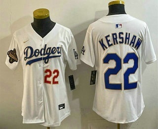 Youth Los Angeles Dodgers #22 Clayton Kershaw White 2025 World Series Champions Patch Limited Stitched Jersey